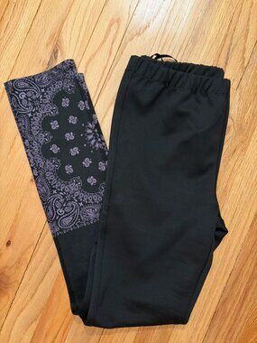NWOT L'America Black Purple Paisley Boho Festival Everyday Dressy Leggings M